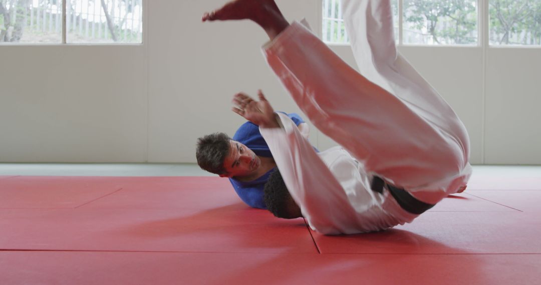 Martial Arts Practice Sparring on Red Mat - Free Images, Stock Photos and Pictures on Pikwizard.com