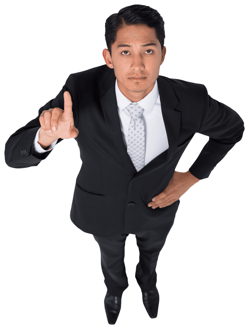 Confident Biracial Businessman Gesturing Transparent Background