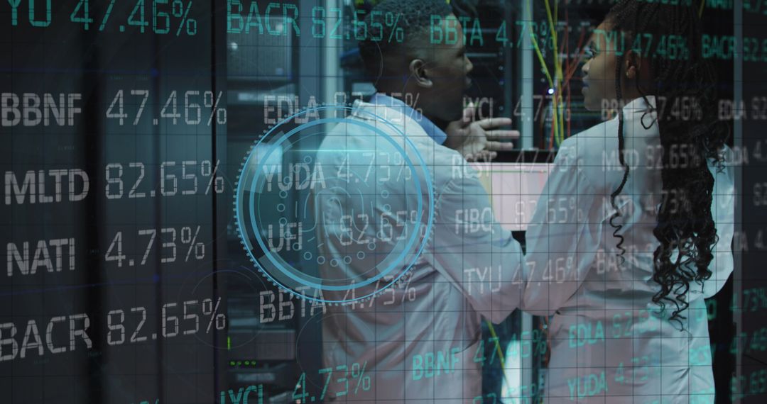 Data Visualization Overlay on IT Professionals in Server Room