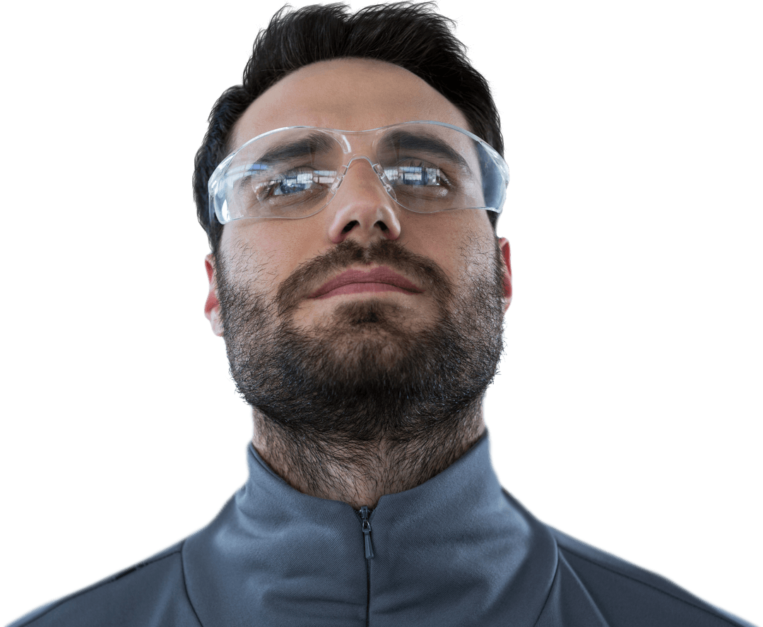 Caucasian Man with Protective Glasses on Transparent Background