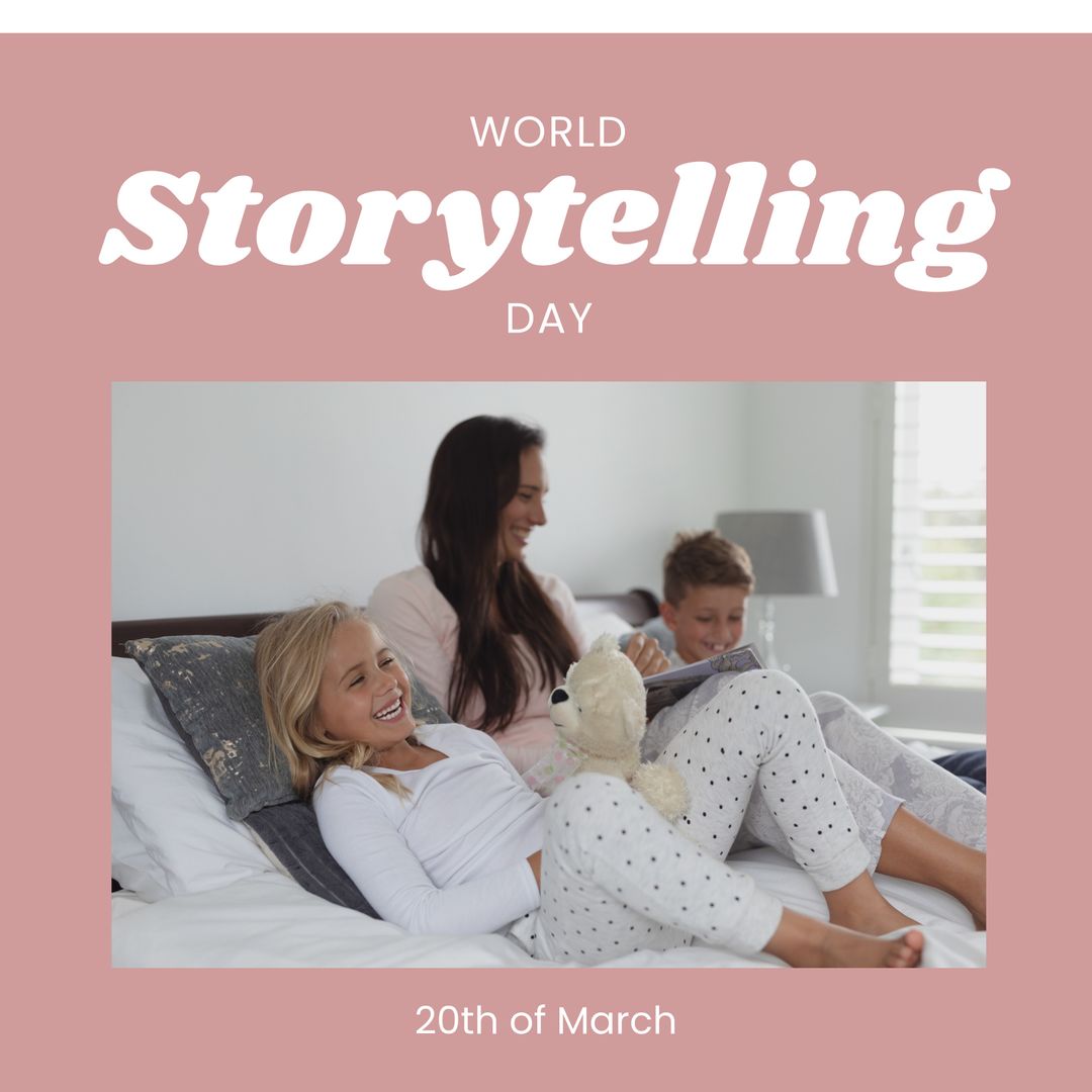 Family Celebrating World Storytelling Day on Bed