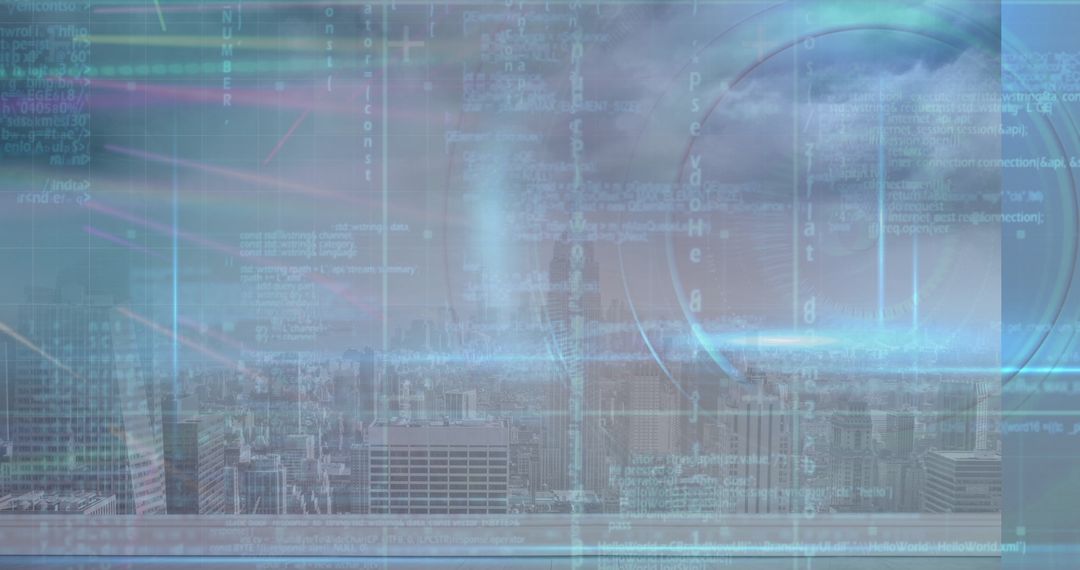 Futuristic Digital Data Processing Over Urban Skyline