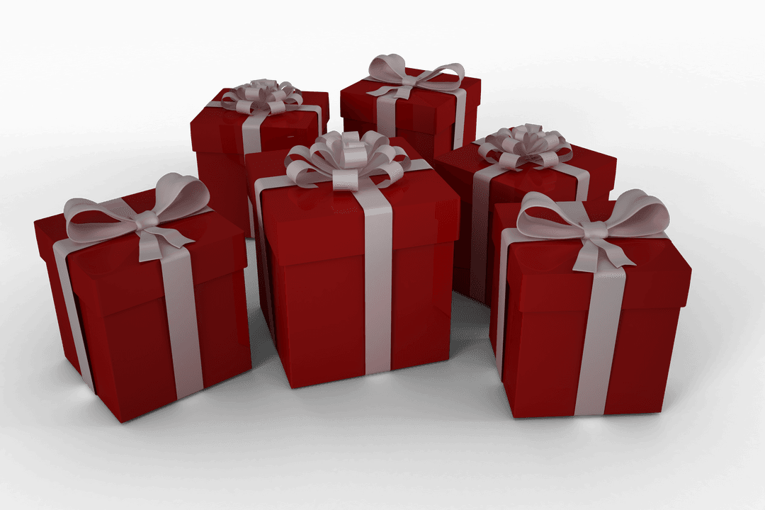 Festive Red Gift Boxes with White Ribbons on Transparent Background