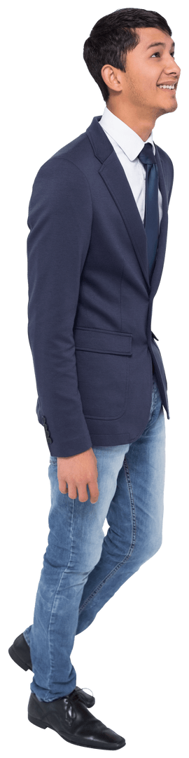 Transparent Happy Businessman Smiling in Business Attire Standing with Confidence