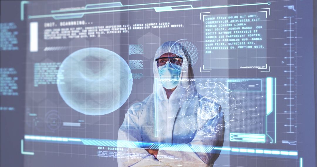 Scientist with Interactive Digital Medical Screen