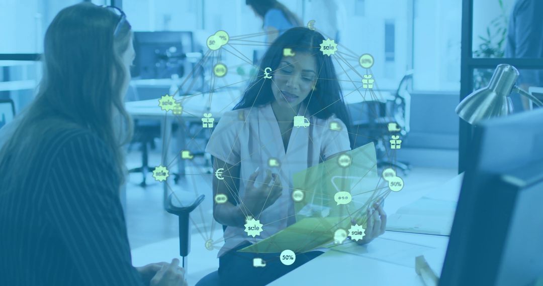 Diverse Business Colleagues Discussing with Digital Connection Overlays