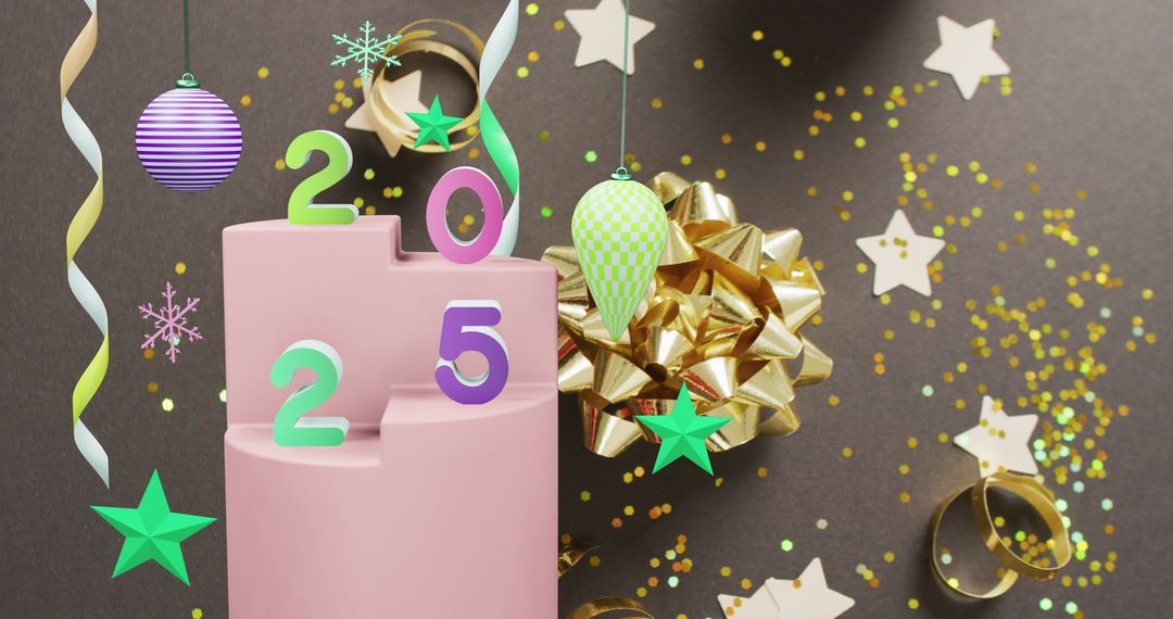 2025 Celebration with Christmas Decorations and Festive Elements