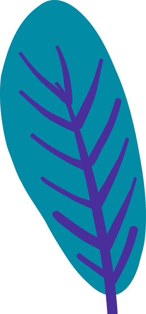 Stylized Leaf with Teal and Purple Design on Transparent Background