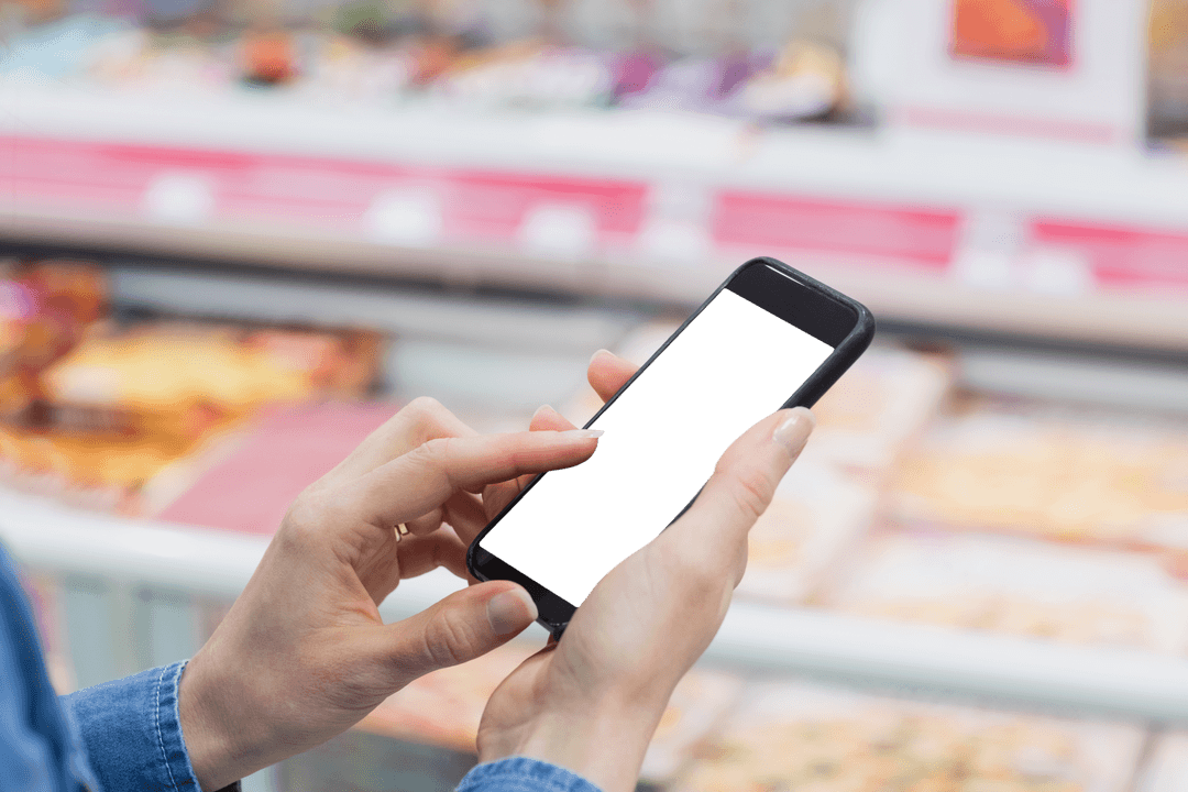 Browsing Groceries with Smartphone in Supermarket with Transparent Screen
