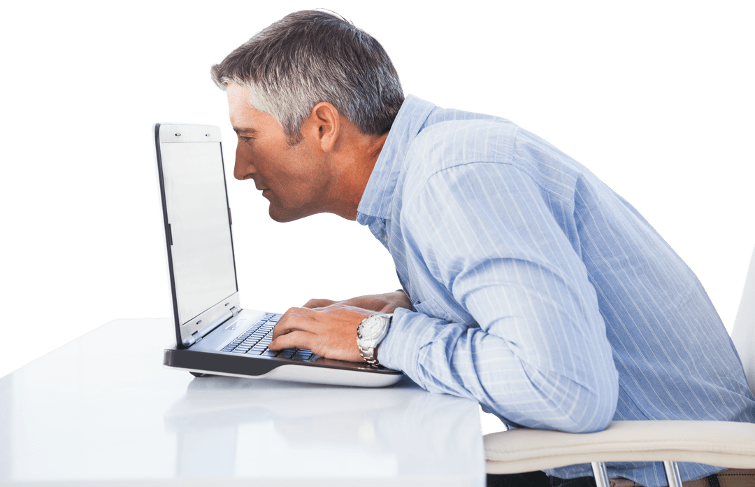 Transparent Professional Focused on Laptop Work