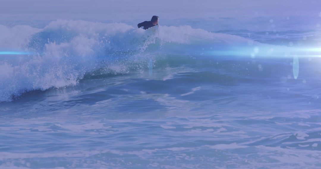 Dynamic Surfing Action Amidst Stunning Ocean Waves