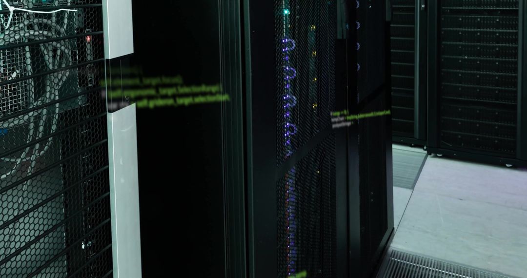 Digital Network Data Server Room with Coding Overlay - Free Images, Stock Photos and Pictures on Pikwizard.com