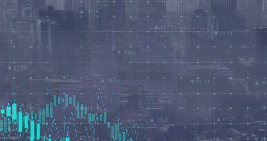 Financial Data Interface Displayed Over Modern Cityscape