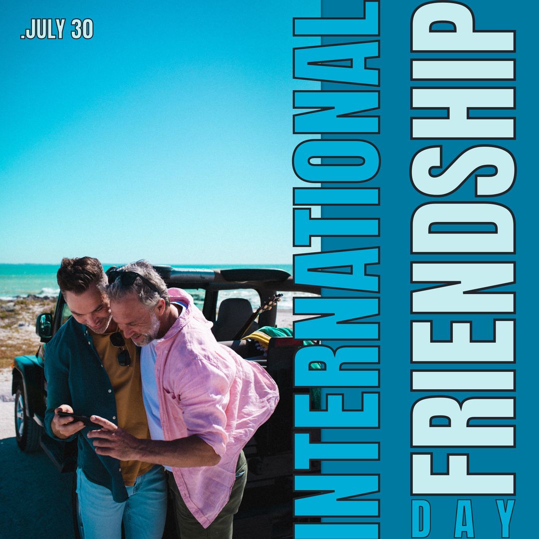 International Friendship Day with Diverse Male Friends on a Beach Road Trip - Download Free Stock Templates Pikwizard.com