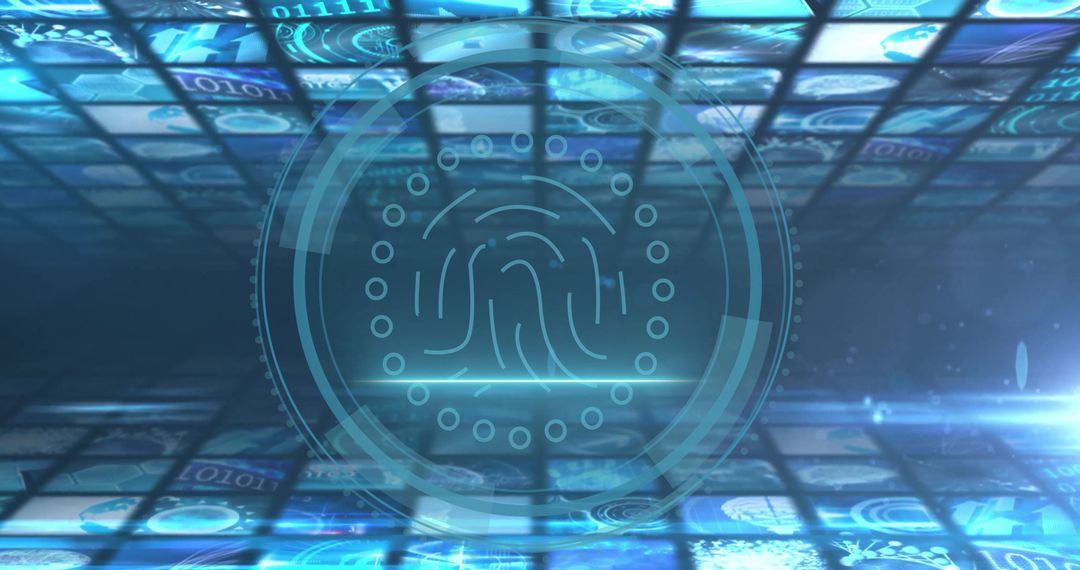 Futuristic Fingerprint Hologram in Digital Interface