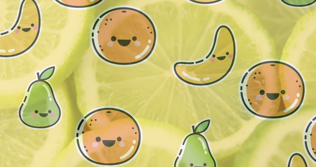 Playful Cartoon Fruit Characters on Citrus Background