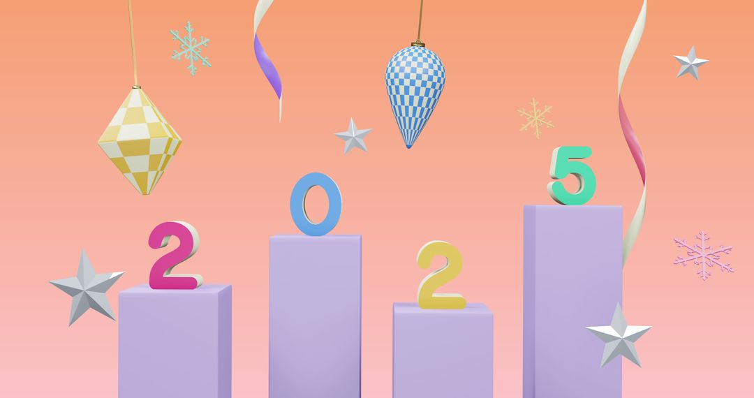 Colorful 2025 Digits with Festive New Year Decorations