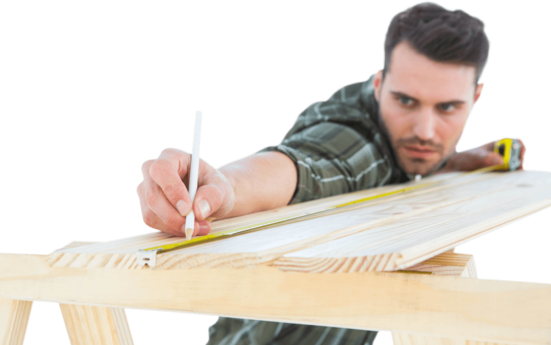 Transparent Builder Calculating Measurement Of Plank