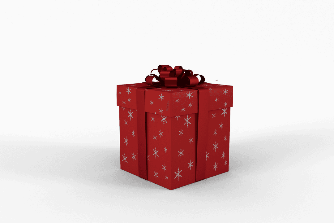 Red transparent gift box with bow on snowflake pattern