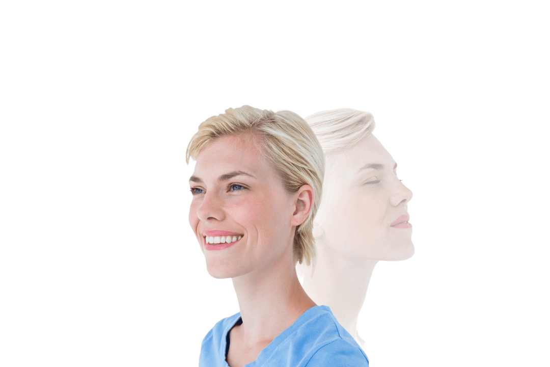 Smiling Caucasian Woman with Reflective Transparent Overlay