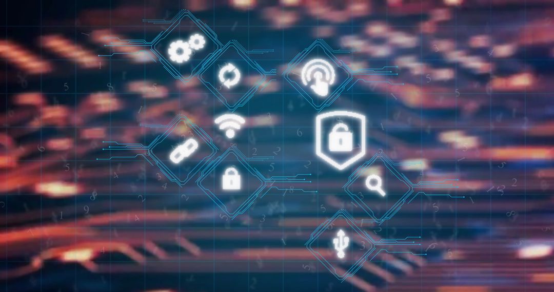 Cybersecurity Icons on Futuristic Tech Background