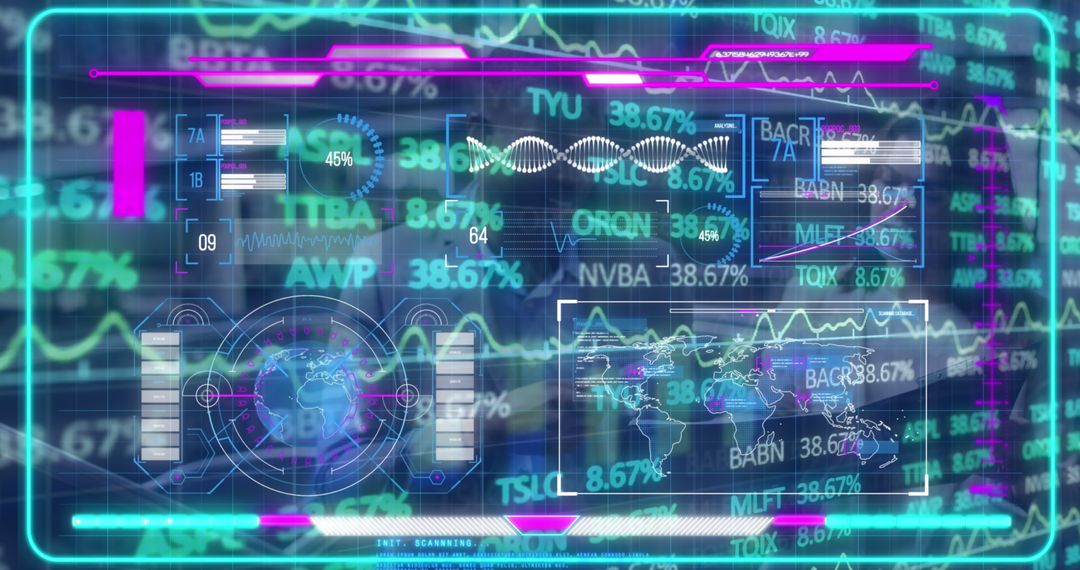 Futuristic Stock Market Data Visualization Screen Display With Graphs and Charts - Free Images, Stock Photos and Pictures on Pikwizard.com