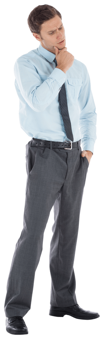 Transparent Thoughtful Businessman with Hand on Chin Expression