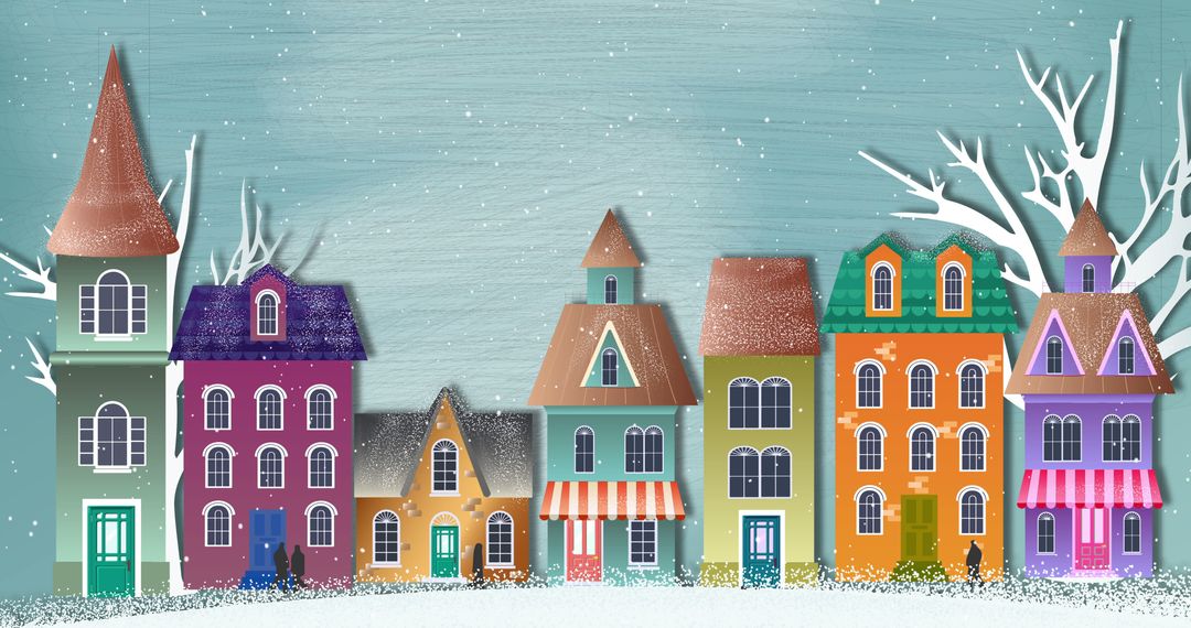 Colorful Houses in a Snowy Winter Wonderland