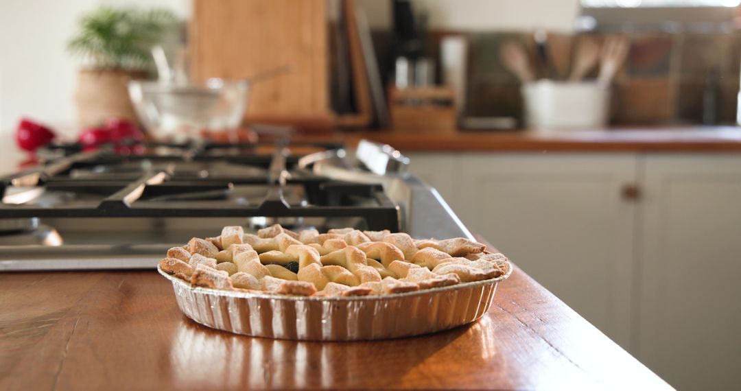 Homemade Lattice-Top Pie on Rustic Kitchen Counter
