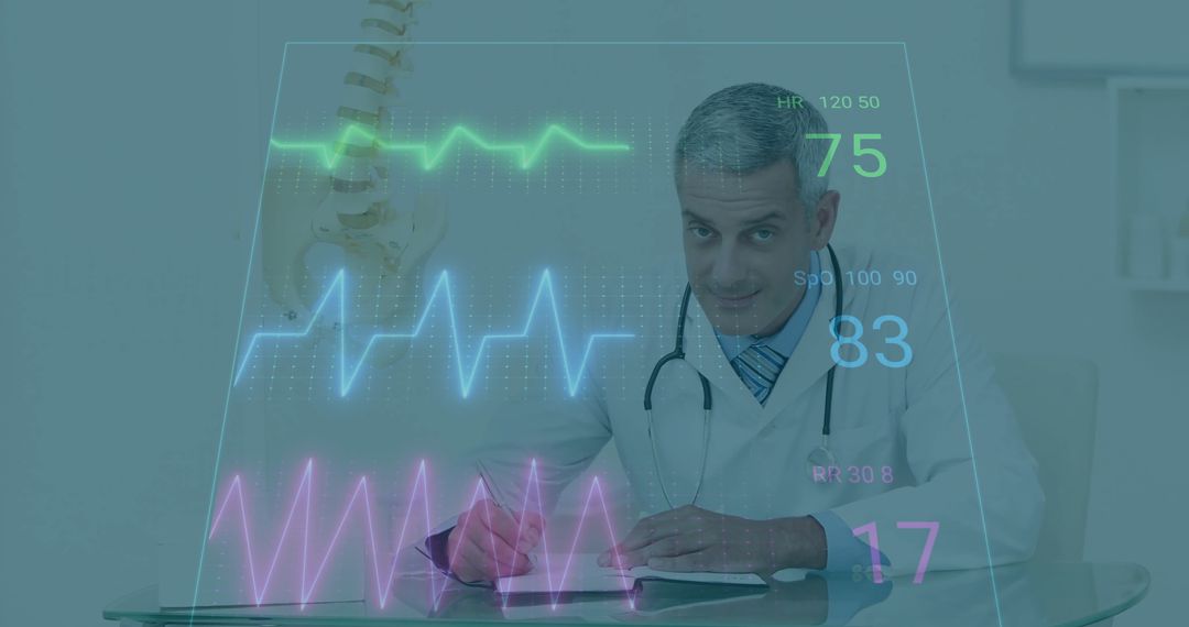 Doctor Analyzing Digital Heart Monitor Display in Office
