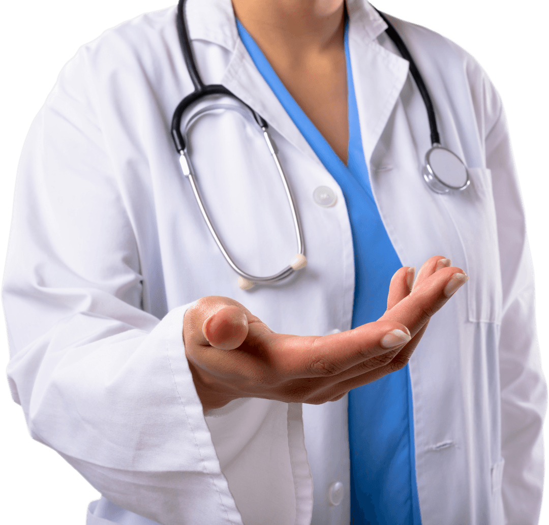 Transparent Midsection of Doctor Offering Open Hand