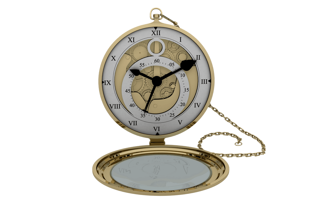 Elegant Transparent Pocket Watch with Roman Numerals Isolated