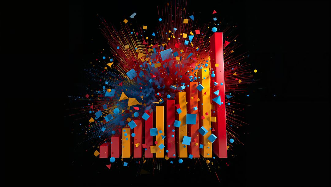 Dynamic 3D Bar Chart with Exploding Geometric Shapes
