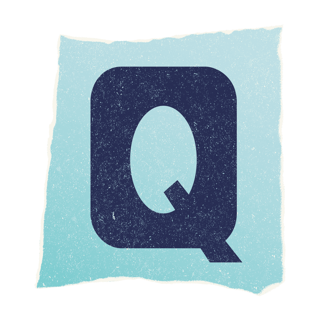 Transparent Grunge Style Q on Torn Gradient Paper Design