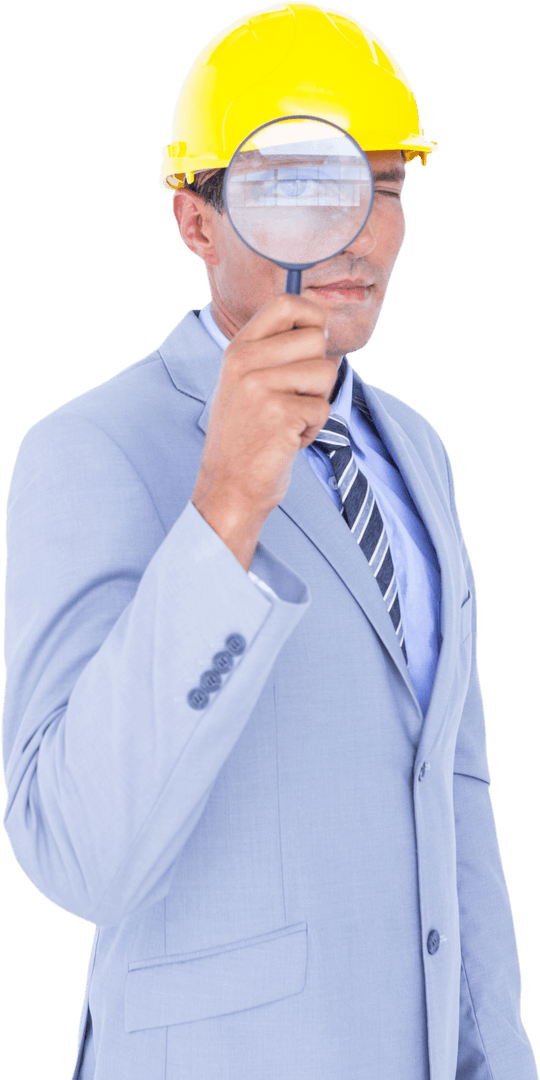 Engineer Holding Magnifying Glass Inspecting Transparency