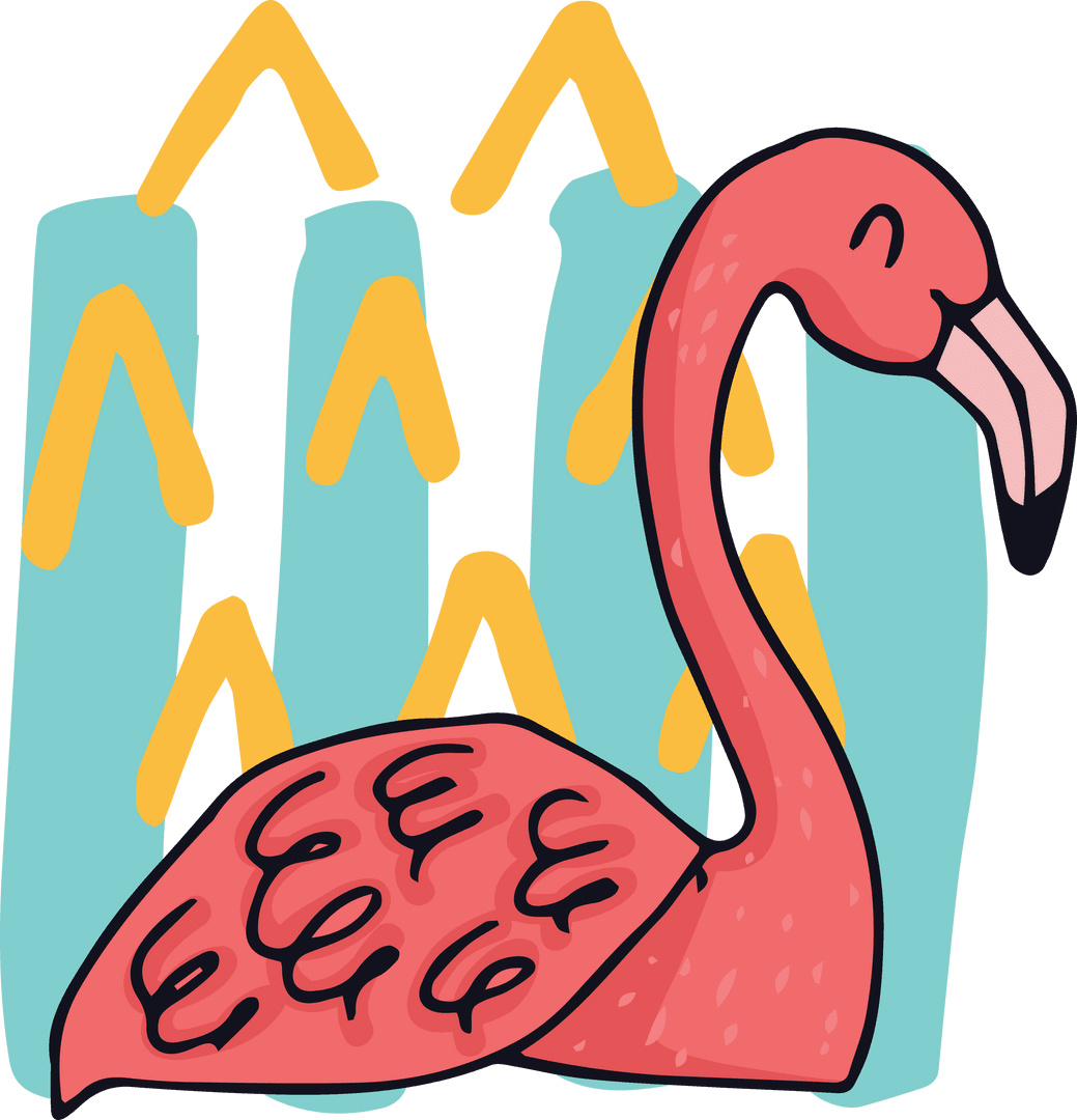 Colorful Pattern Pink Flamingo Vector on Transparent Background