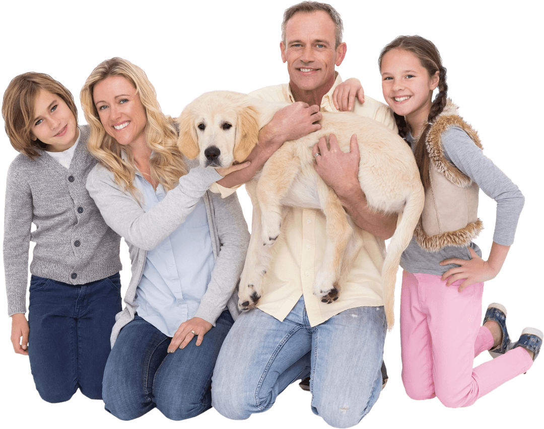 Happy Family with Golden Retriever Isolated on Transparent Background