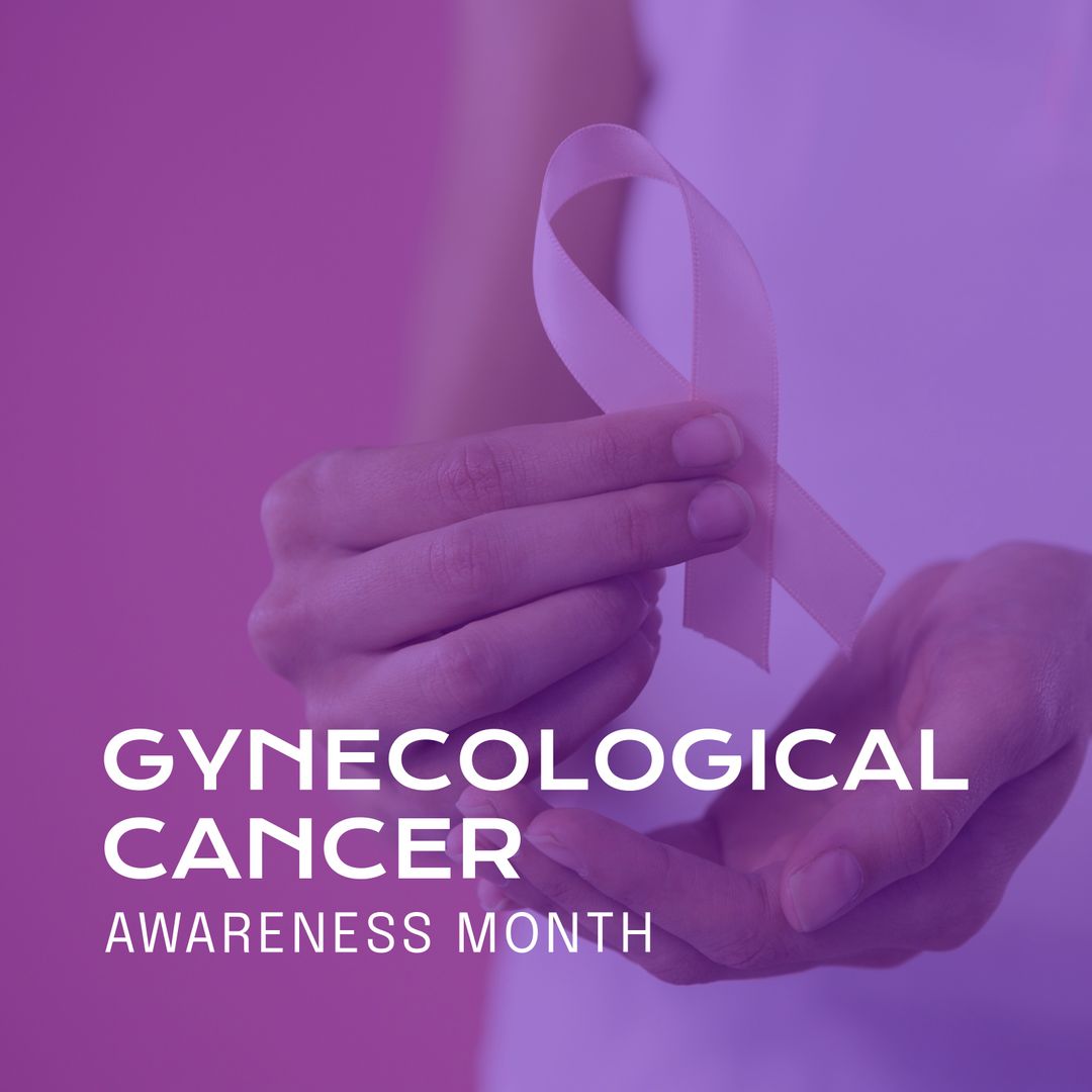 Gynecological Cancer Awareness Concept with Purple Ribbon and Hands