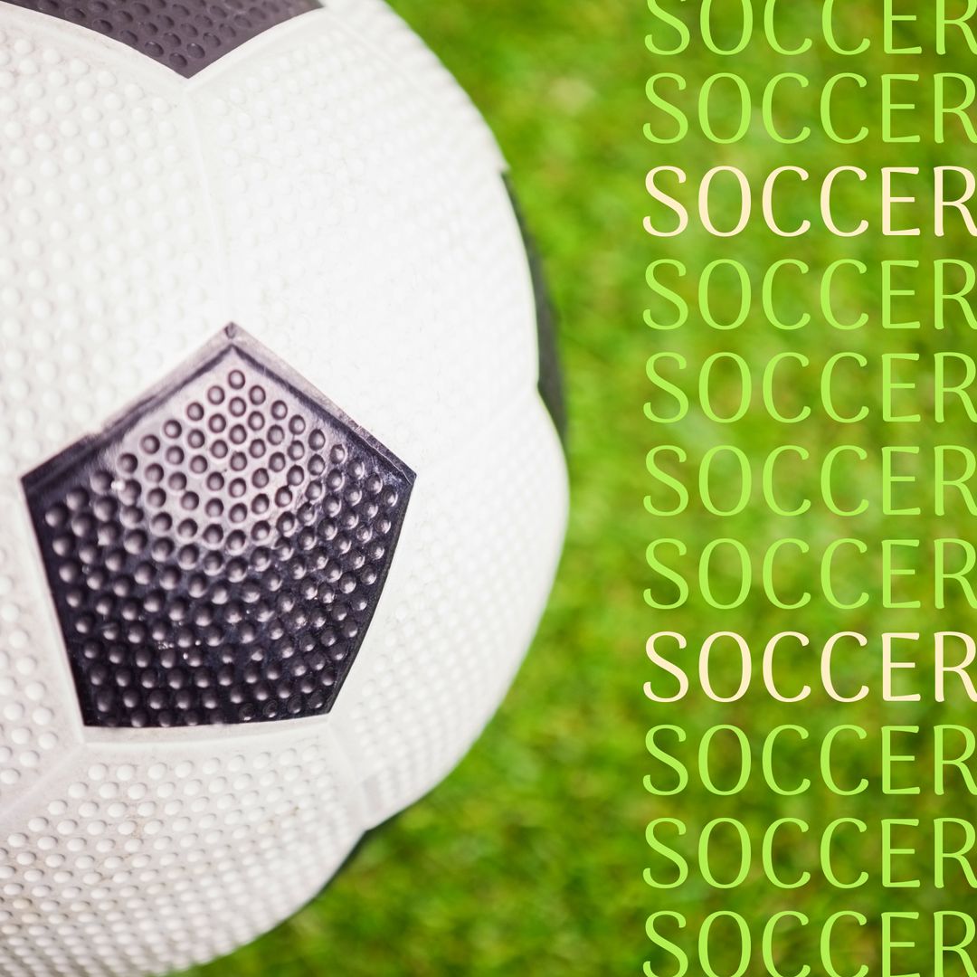 Close-up Soccer Ball on Grass Field with Repeated Soccer Text Background - Download Free Stock Templates Pikwizard.com