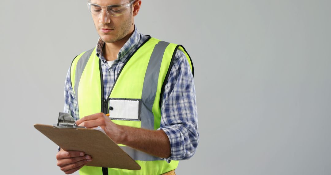 Construction Worker Writing on Clipboard - Free Images, Stock Photos and Pictures on Pikwizard.com