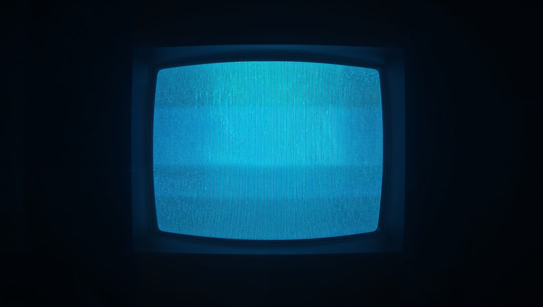Retro CRT TV Displaying Eerie Blue Static in Dark Room