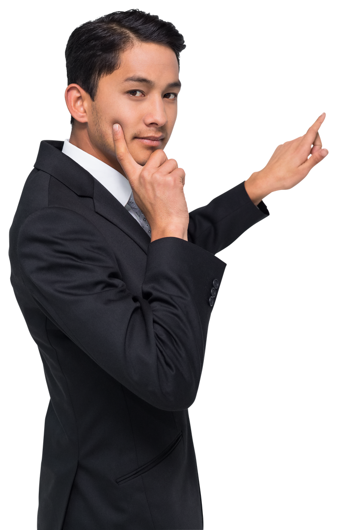 Transparent Businessman Pointing Thoughtfully - Download Free Stock Images Pikwizard.com