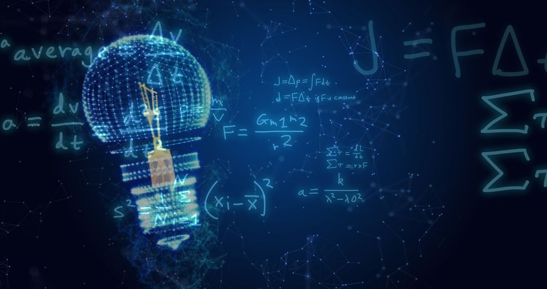 Light Bulb Integrates with Futuristic Digital Data Symbols