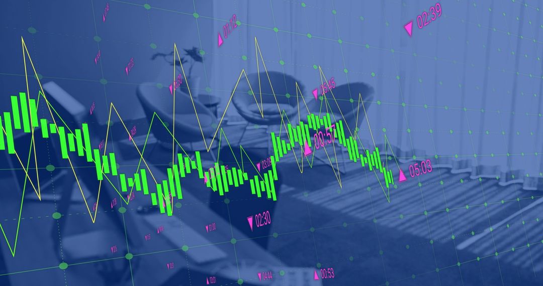 Financial Data Processing Overlays in Dimly Lit Office