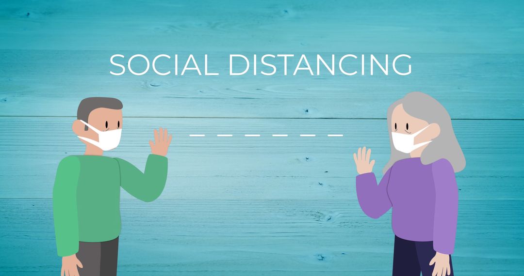 Masked Individuals Practicing Social Distancing with Friendly Wave