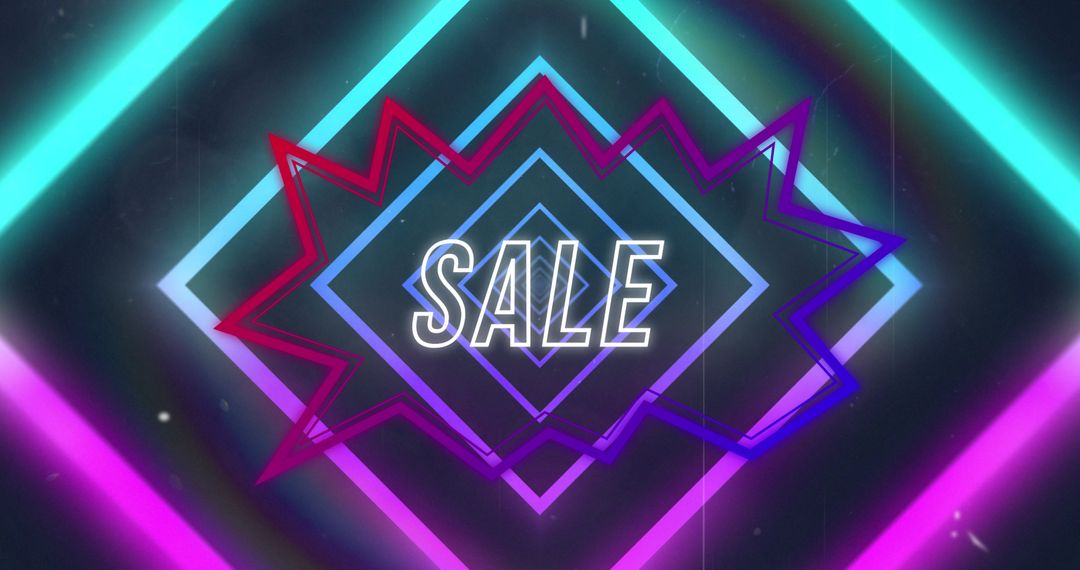 Neon Geometric Sale Sign with Vibrant Patterns