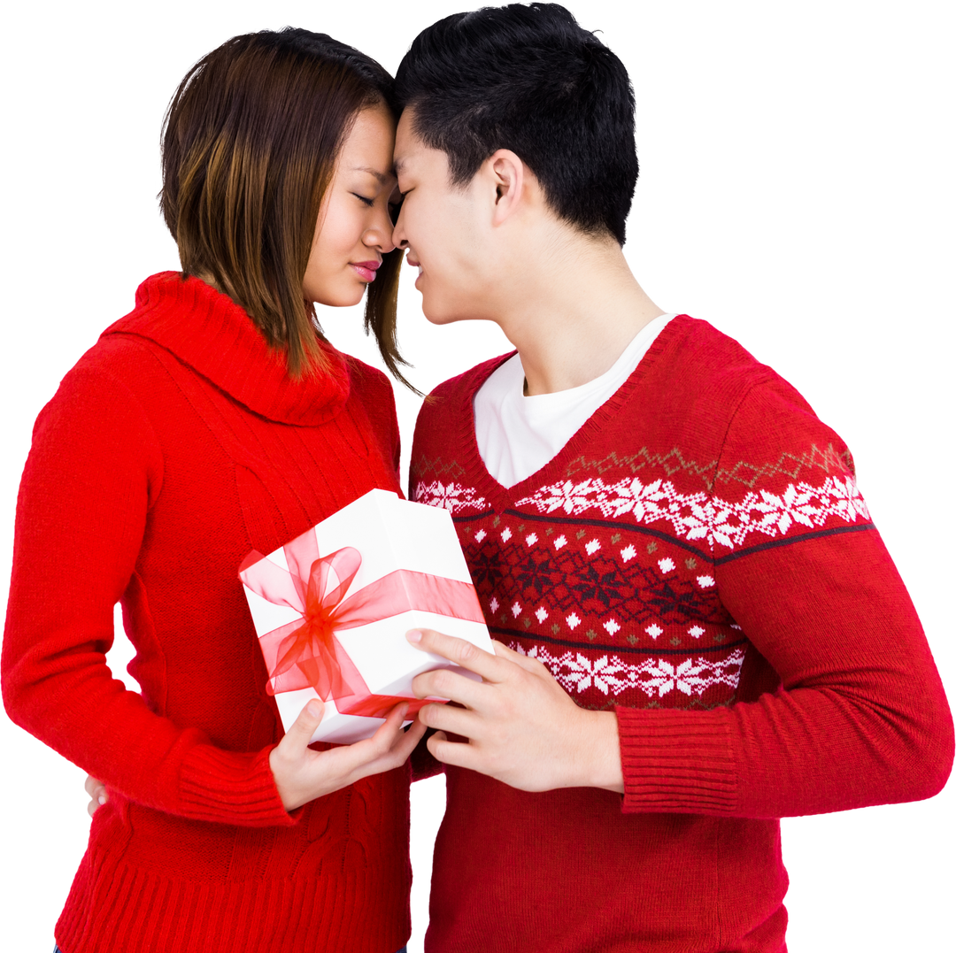 Happy Young Couple Exchanging Gift Celebrating Romance Transparent Background - Download Free Stock Images Pikwizard.com