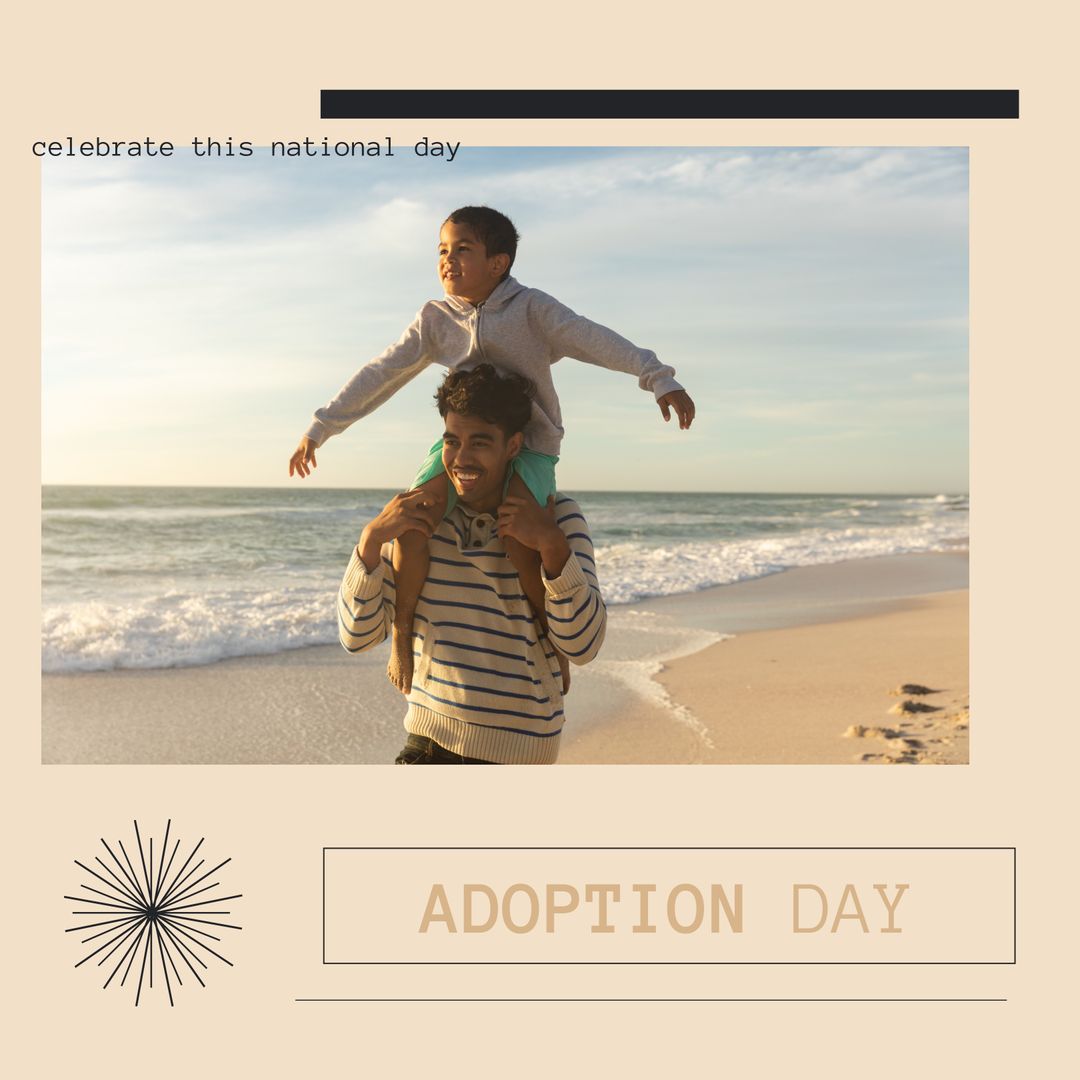 Father with Son on Beach Celebrating National Adoption Day