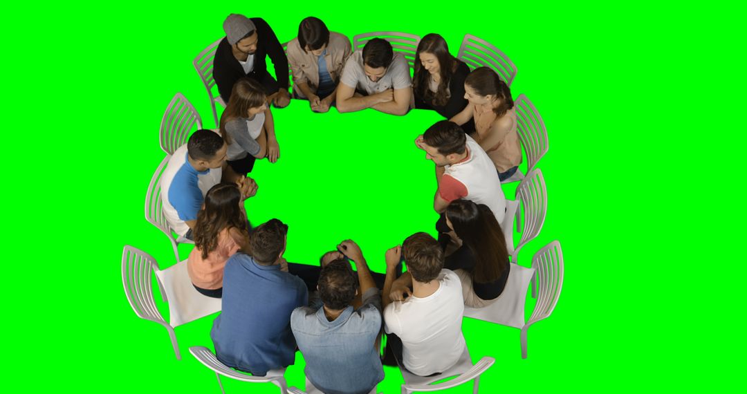 Group of People Seated in Circle on Green Background - Free Images, Stock Photos and Pictures on Pikwizard.com