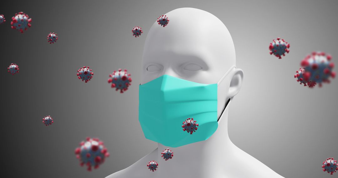 3D Model with Face Mask and Floating Covid-19 Virus Particles - Free Images, Stock Photos and Pictures on Pikwizard.com